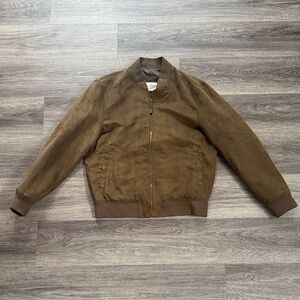 Men's Faux Suede Brown Bomber Jacket size Medium